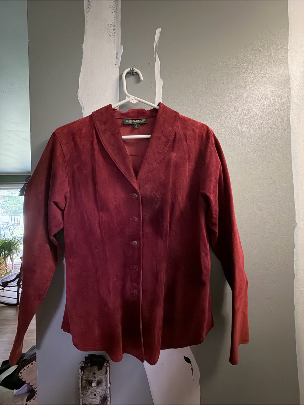 Vintage Burgundy Suede Button-Front Jacket
